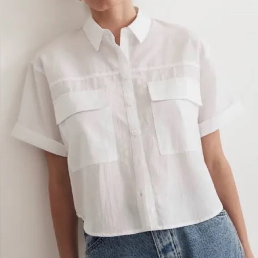 Madewell Utility Button Up Shirt in Eyelet White - Size Large